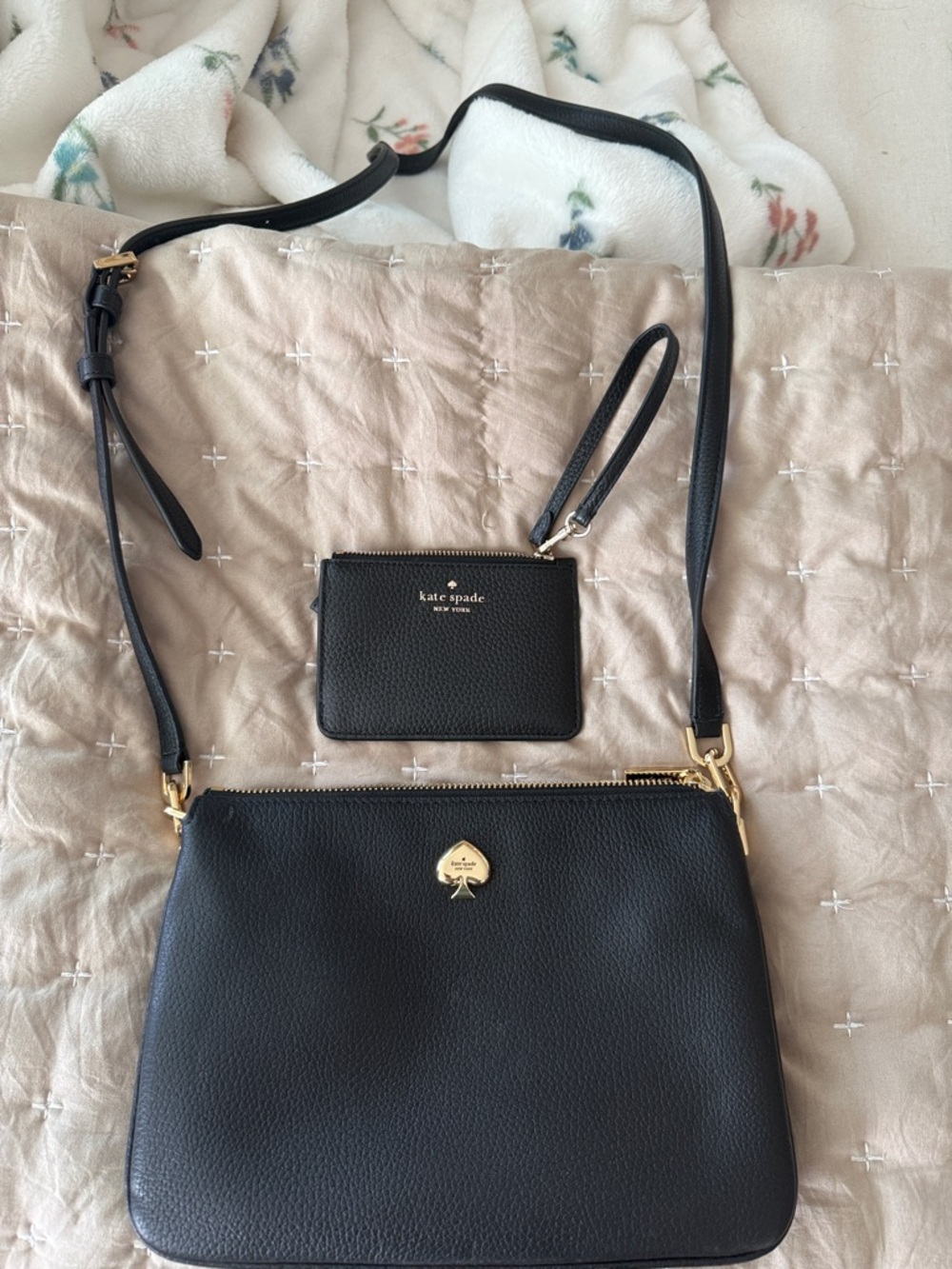 kate spade Black Pebbled Leather Crossbody with Matching Card Case
